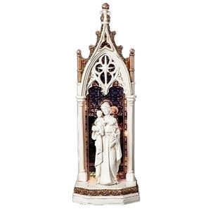 11.75" Lighted St. Joseph in Arch with Stain Glass Window Statue