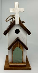 Wooden 12" Church Birdhouse with Cross