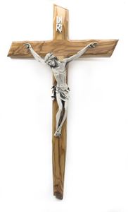 13.5" Olivewood Crucifix Silver Corpus