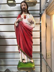 16" Sacred Heart Of Jesus Colored Plaster, Made In Italy