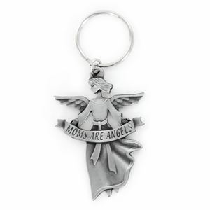 2-3/8 Inch Pewter Angel with "Moms Are Angels" Key Chain