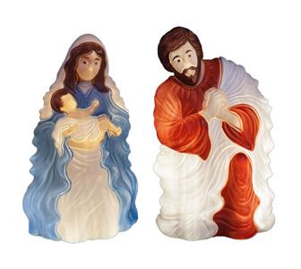 2 piece 28 inch lighted blow mold nativity set. Requires standard bulbs. Indoor/outdoor use.