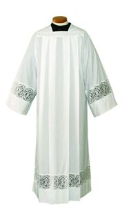 4215 Clergy Alb alb, monks cloth, linen weave, mens albs, church supplies, 4215, gaiser, beau veste, alpha omega, ihs, lace, 