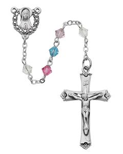 5mm Multi Colored Swarovski Crystal Rosary with Pewter Crucifix And Center; Gift Boxed