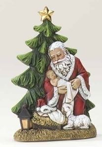 6.25" Kneeling Santa with Tree Figurine