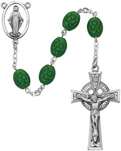 6X8mm Sterling Silver Oval Shamrock Rosary