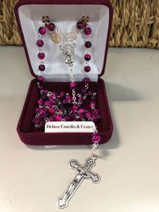 6mm Pink Swirl Rosary With Silver Oxidized Crucifix And Center, Gift Boxed