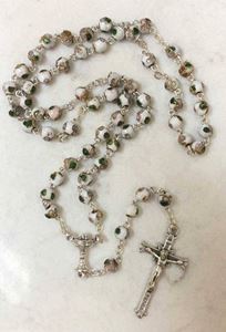 6mm White Cloisonne Rosary with Chalice Centerpiece