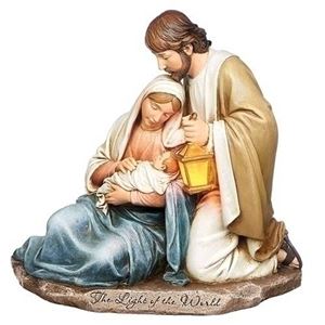 7.25" Holy Family Figurine with Lit Lantern