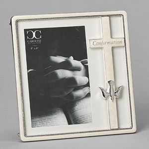 7.25" White Confirmation Frame, holds a 4x6 photo