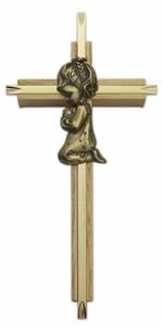 7" Brass/Oak Cross with Praying Girl