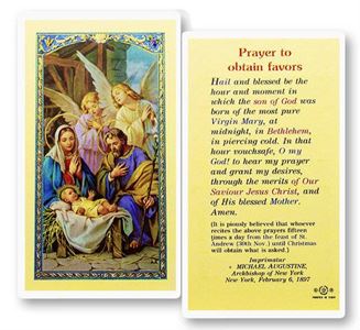 Christmas Novena Prayer to Obtain Favors Laminated prayer card