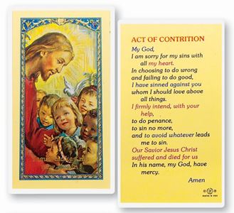 Act of Contrition  Clear, laminated Italian holy cards with Gold Accents. Features World Famous Fratelli-Bonella Artwork. 2.5 x 4.5 