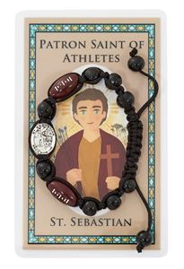 Football Adjustable Corded Wood Bracelet with St. Sebastian Medal and Prayer Card