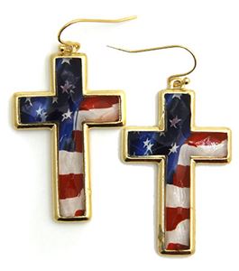 American Flag Cross Earrings