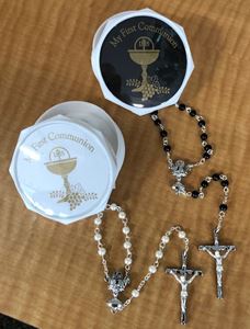 Assorted First Communion Rosaries in Twist Off Cases