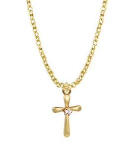Baby Cross CZ Stone Center 13" Gold Filled With Stainless Chain