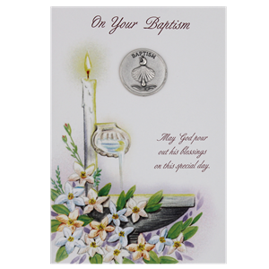 Baptism Greeting Card with Removable Pocket Token and Envelope.?  Made in Italy