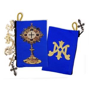 Blessed Sacrament Monstrance / Symbol of Virgin Mary Icon Tapestry Rosary Pouch 4 1/2" x 3"