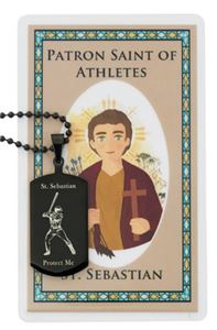 Black Stainless Baseball Dog Tag with St. Sebastian Holy Card