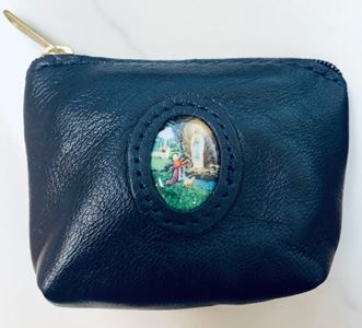 Blue Our Lady of Lourdes Italian Leather Zipper Rosary Case