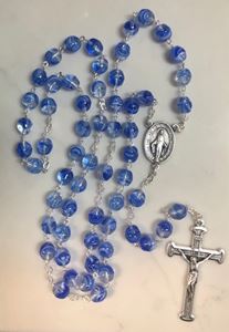 Blue Swirl Glass 8mm Rosary From Italy