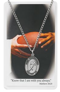 Boys St. Christopher Pewter Football Medal on 24" Chain with Prayer Card