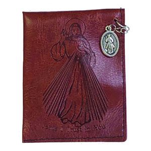 Brown Divine Mercy Leather Rosary Pouch with Divine Mercy Medal