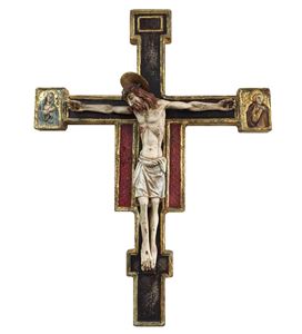 Byzantine 31" Wall Crucifix Ceramic Hand Painted In Italy; 31"X 25"
