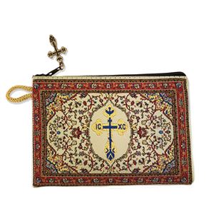 Byzantine Cross Woven Rosary Tapestry Pouch 5 3/8"x4"