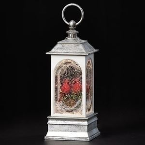 Cardinals 9.25" LED Swirling Glitter Pewter Colored Lantern