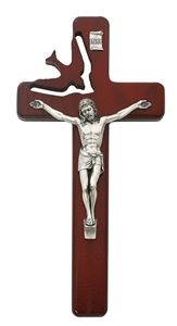 Holy Spirit 8" Cut-Out Wall Crucifix, Cherry Stain
