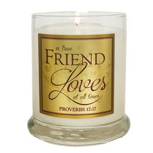 A True Friend Loves At All Times Proverbs 17:17 9oz Glass Candle