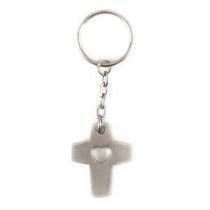 Cross with Heart Keyring