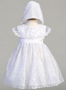 Evelyn Embroidered Tulle Christening Dress and Bonnet Set