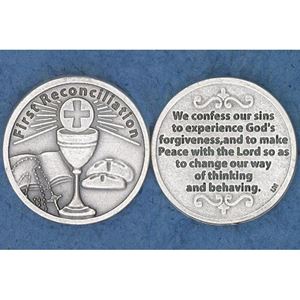 Silver tone Penance Pocket Token  - First Reconciliation With Prayer?  Made in Italy