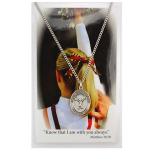 Girls St. Christopher Pewter Cheerleading Medal on 18" Chain with Prayer Card