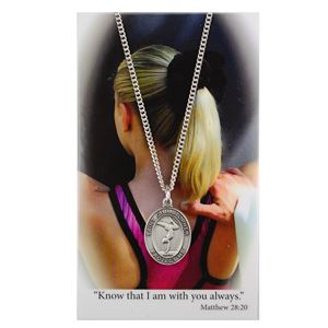 Girls St. Christopher Pewter Gymnastics Medal on 18" Chain with Prayer Card