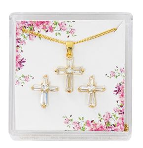 Crystal Baguette Cubic Zirconia Cross Earrings and Cross Necklace Set