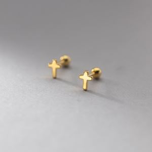 Gold over Sterling Tiny Cross Stud Earrings