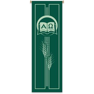 Green Alpha and Omega with Wheat Banner