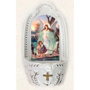 Guardian Angel 5-1/4 Inch Porcelain Holy Water Font 