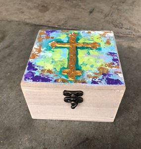 Handpainted Cross Wood Box, Lavender