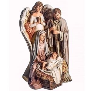 Holy Family & Praying Angel 7.75"H Figurine