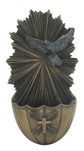 Holy Spirit 6" Holy Water Font, Lightly Painted Bronze