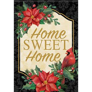 "Home Sweet Home" Poinsettias and Cardinal Garden Flag