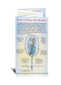 Deluxe Heavy Card Stock Laminated with Silver Foil Stamping   Includes Joyful, Sorrowful, Luminous and Glorious Mysteries, Beautifully Illustrated. 8 Page Pamphlet.  6.25" x 14"