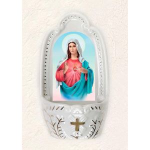 Immaculate Heart of Mary 5-1/4 Inch Porcelain Holy Water Font 