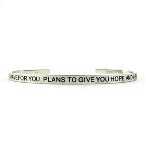 Jeremiah 29:11 For I Know The Plans I Have For You, Plans To Give You Hope And A Future Blessing Band, Silver Cuff Bracelet