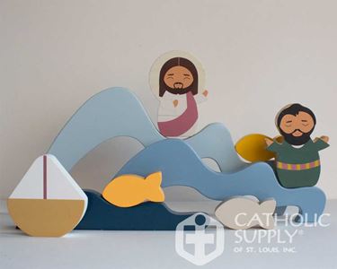 Jesus and Saint Peter Walk on Water Wooden Wave Stacker 